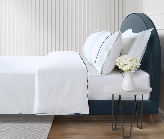 800 Thread Count Egyptian Cotton Duke of Bliss LUXE White Bedding Set - Navy Peony Accent